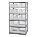 Quantum 2475953954Cl Shelving Unit, 24D X 36L X 75H, Carbon Steel, Galvanized With Clear Bins