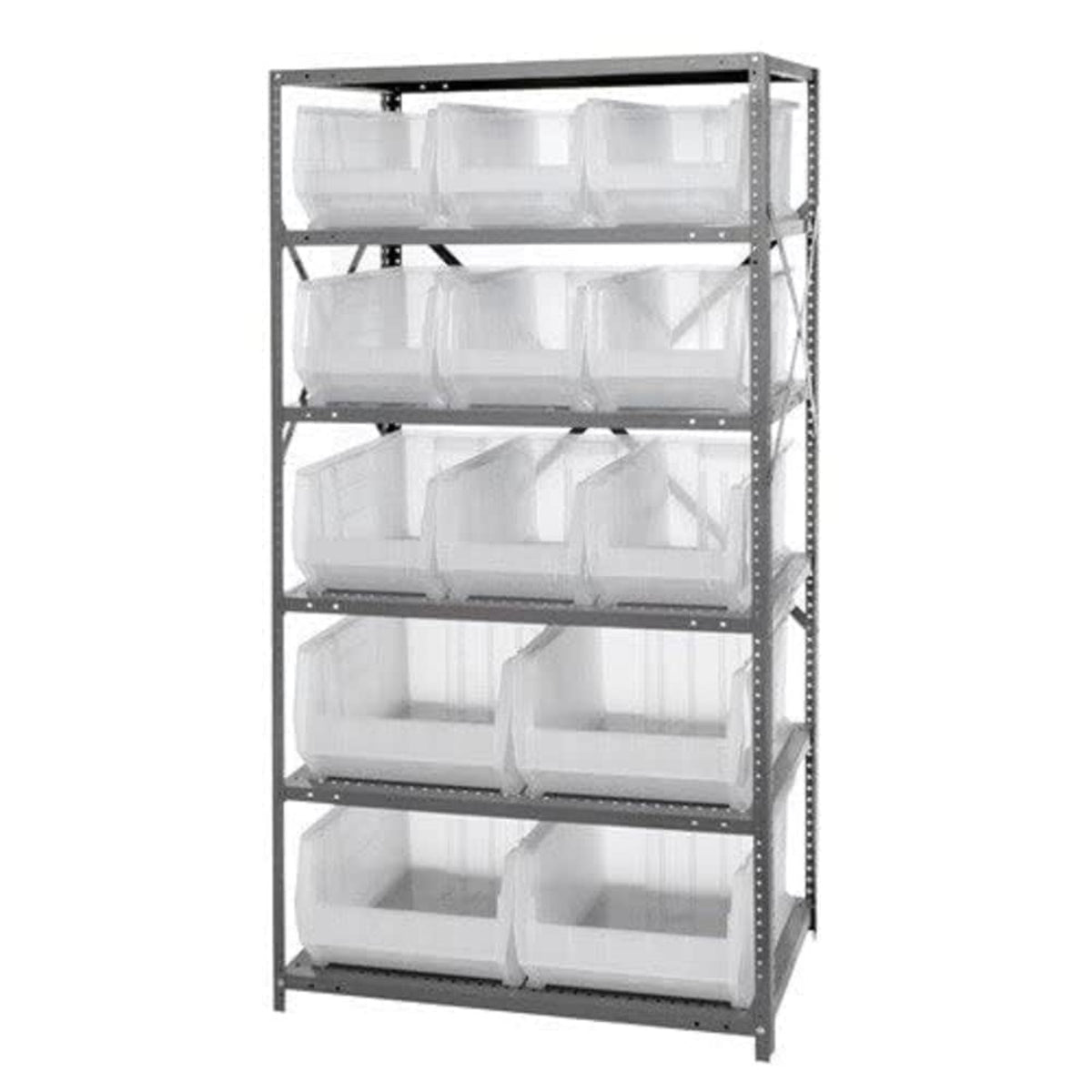 Quantum 2475953954Cl Shelving Unit, 24D X 36L X 75H, Carbon Steel, Galvanized With Clear Bins