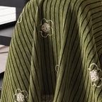 Chenille Camellia Floral Sofa Throw Cover Couch Blanket with Striped Jacquard