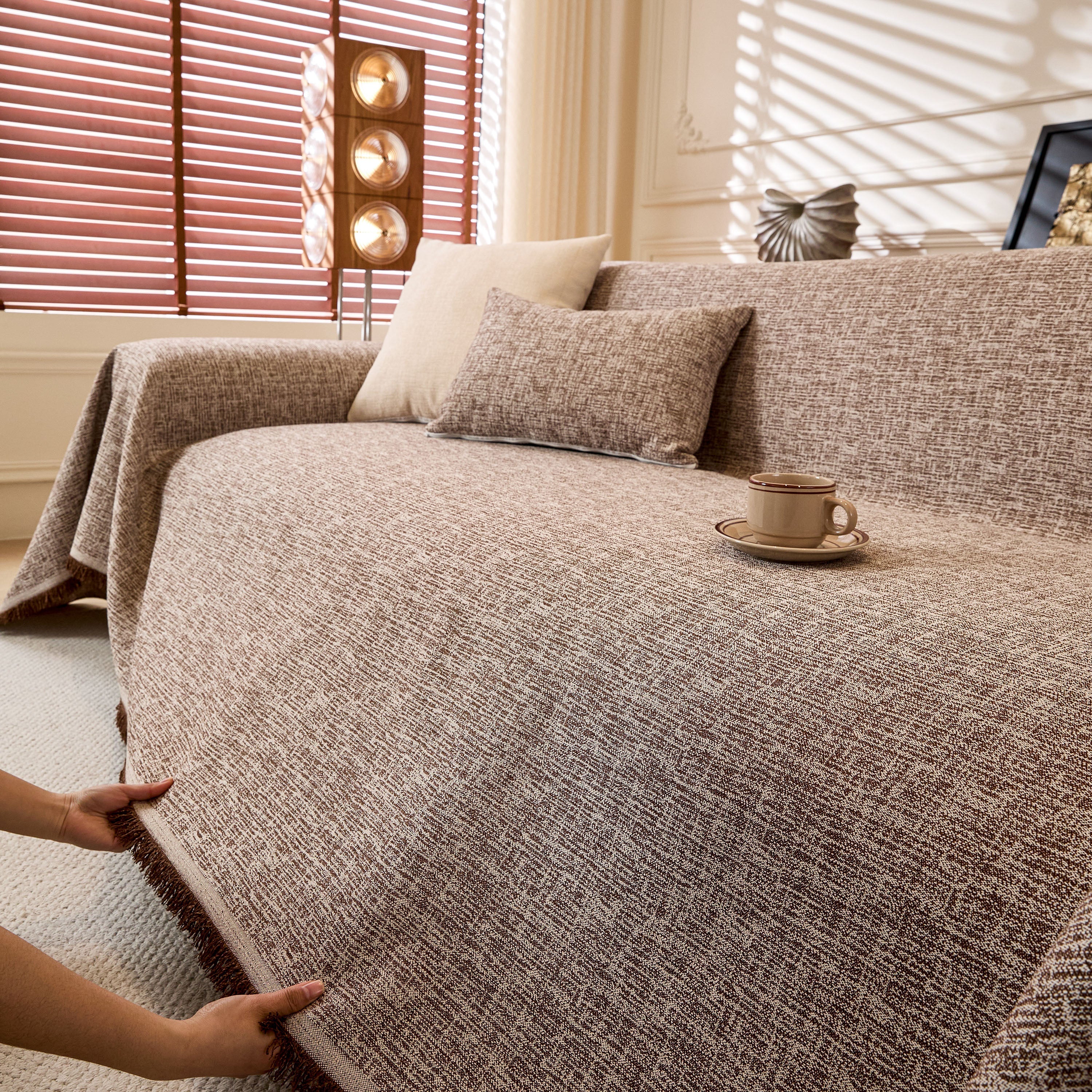 Linen-Look Textured Couch Throw Cover, Breathable Sofa Blanket & Furniture Protector