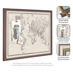 Framed Fabric Pinboard Vintage Black and White Linen World Map Wall Organization