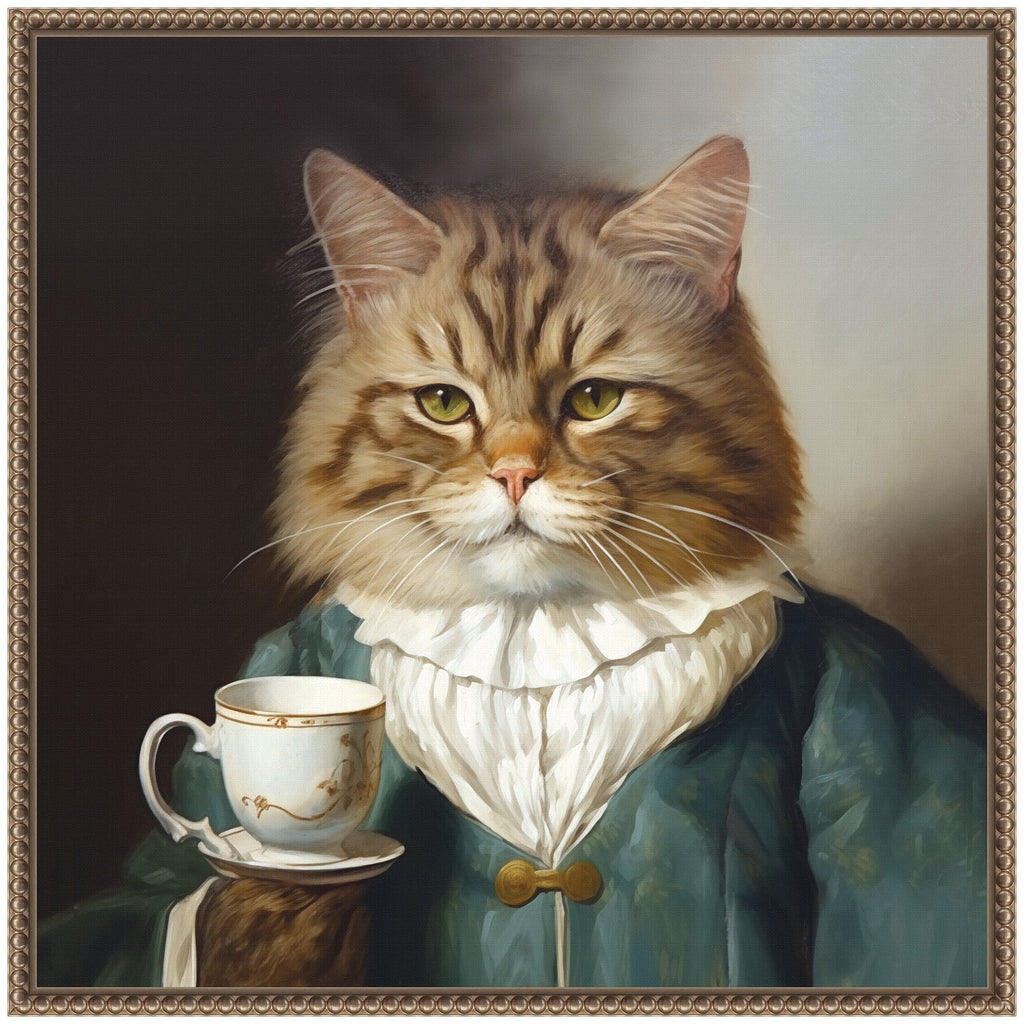 Sylvie Teacup Cat Framed Canvas by The Creative Bunch Studio