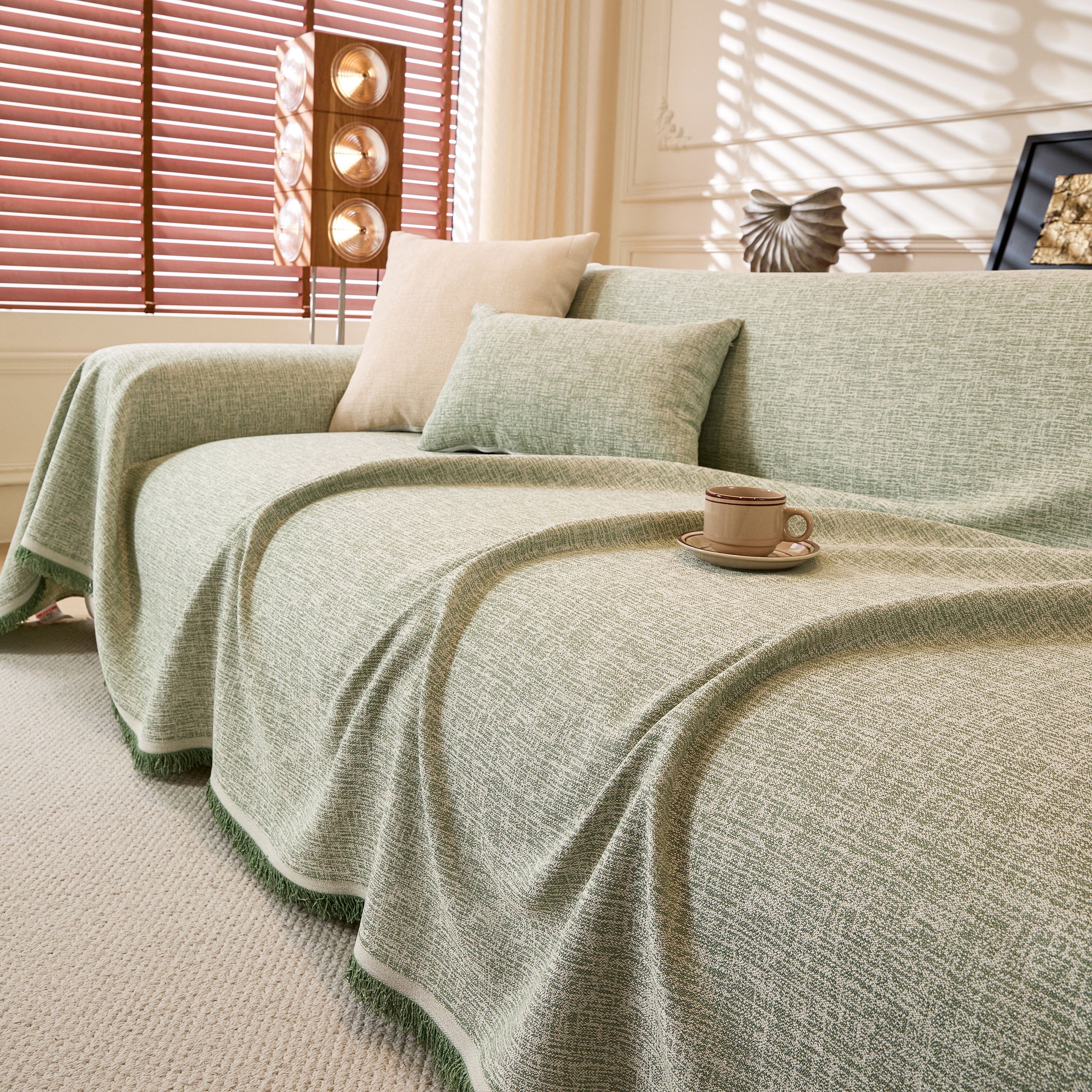 Linen-Look Textured Couch Throw Cover, Breathable Sofa Blanket & Furniture Protector