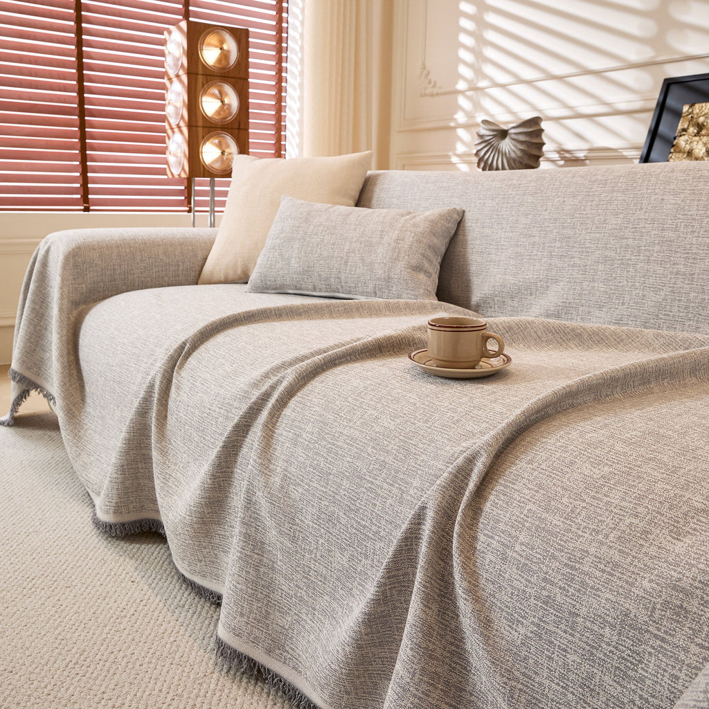 Linen-Look Textured Couch Throw Cover, Breathable Sofa Blanket & Furniture Protector