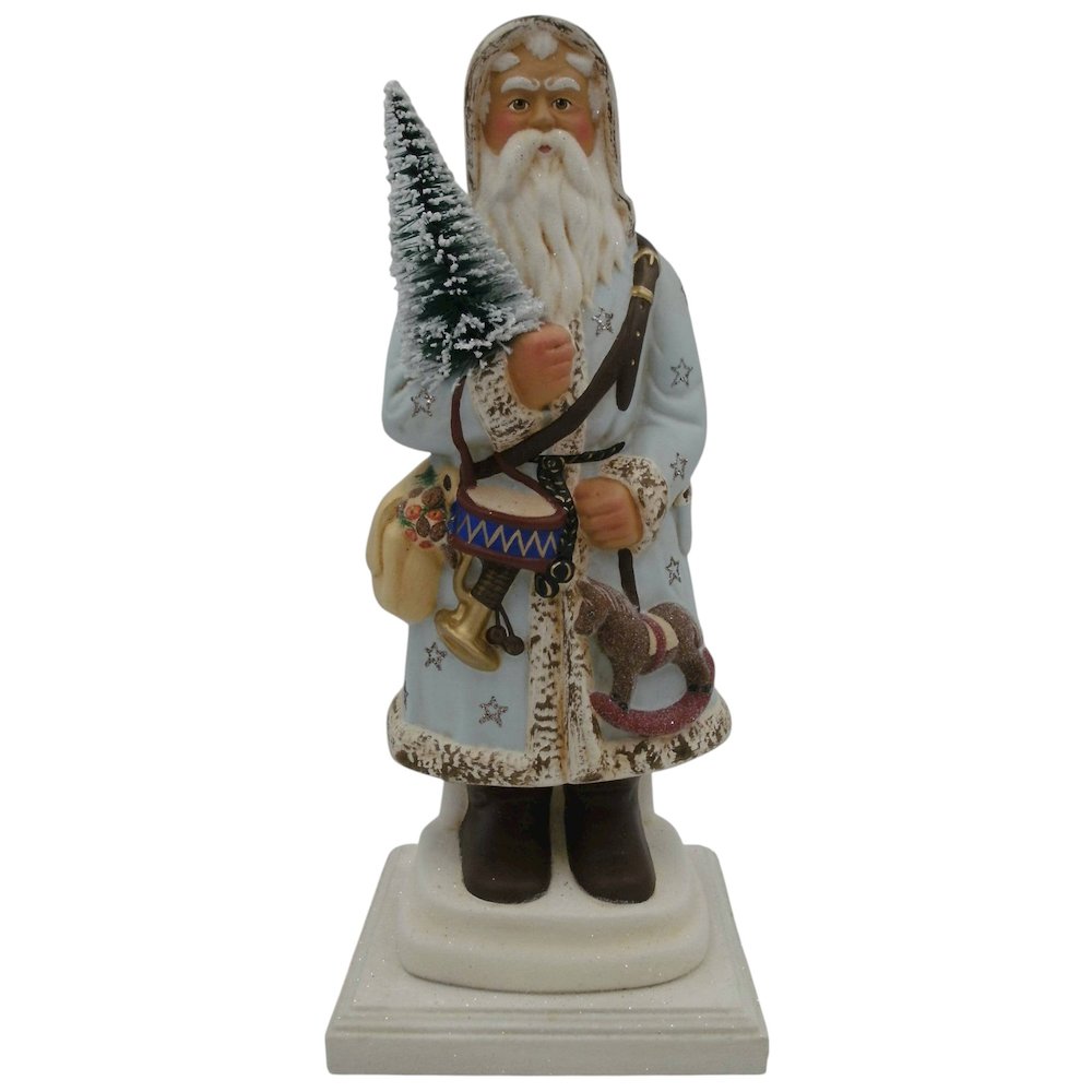 Paper Mache Figurine  Blue Santa