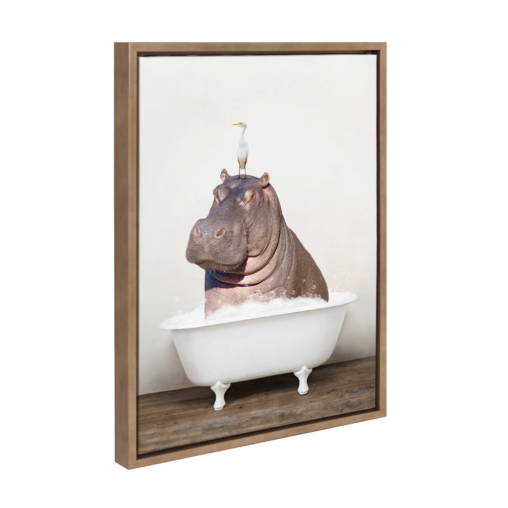 Sylvie Hippo and Bird in Rustic Bath Framed Canvas by Amy Peterson Art Studio