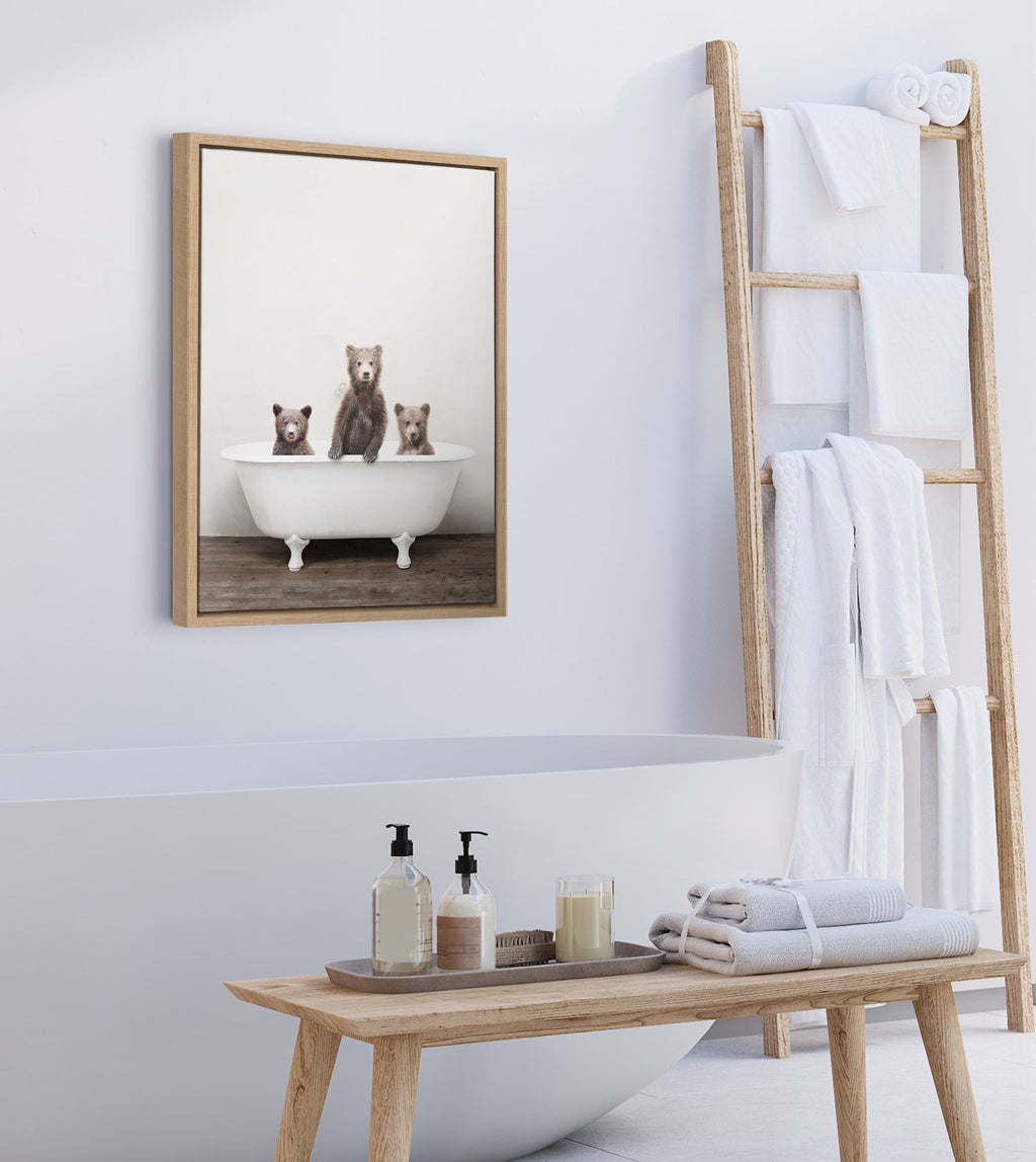 Sylvie Three Little Bears in Vintage Bathtub Framed Canvas by Amy Peterson Art Studio