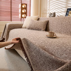 Linen-Look Textured Couch Throw Cover, Breathable Sofa Blanket & Furniture Protector
