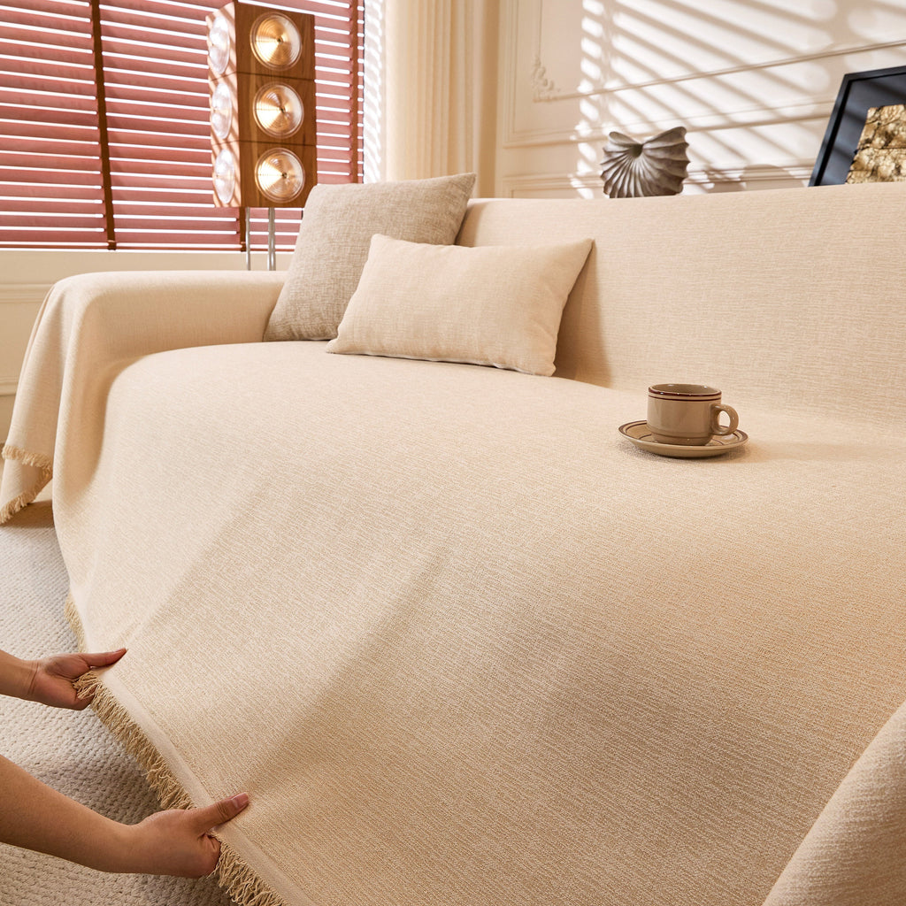 Linen-Look Textured Couch Throw Cover, Breathable Sofa Blanket & Furniture Protector