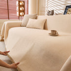 Linen-Look Textured Couch Throw Cover, Breathable Sofa Blanket & Furniture Protector