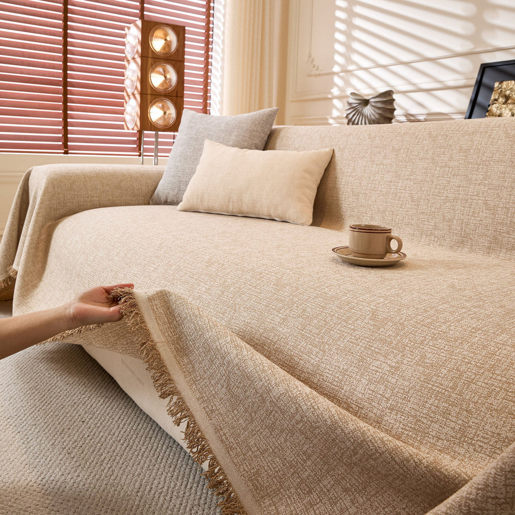 Linen-Look Textured Couch Throw Cover, Breathable Sofa Blanket & Furniture Protector