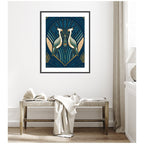 Framed Art Art Deco Herons Blue by Carey Copeland