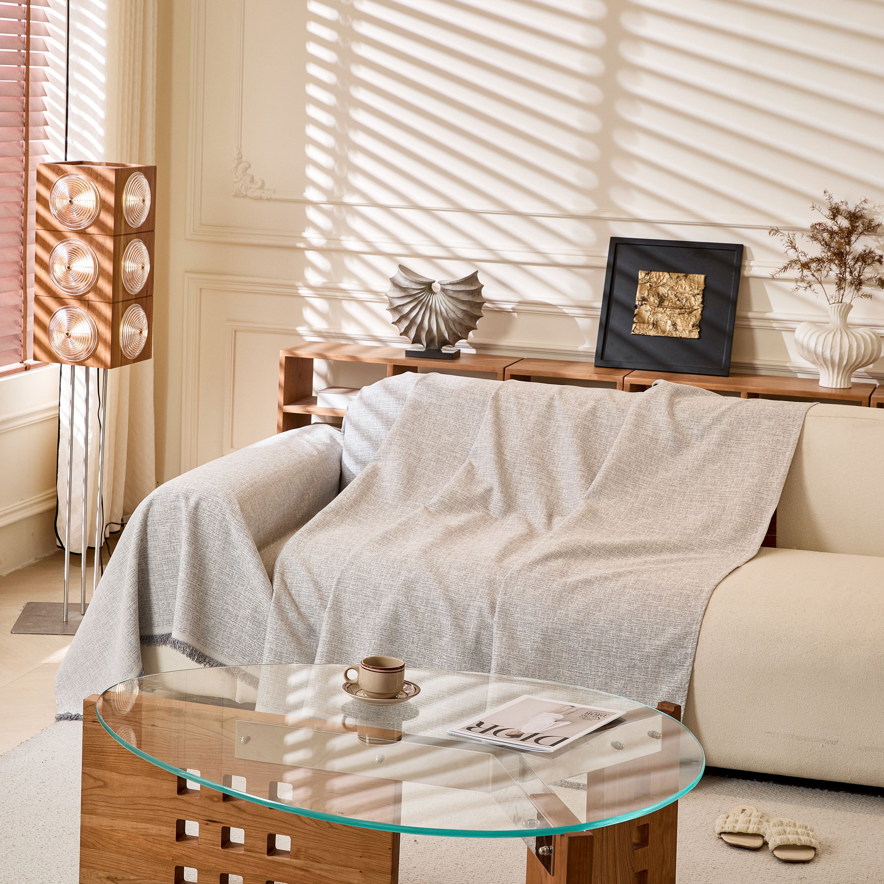 Linen-Look Textured Couch Throw Cover, Breathable Sofa Blanket & Furniture Protector
