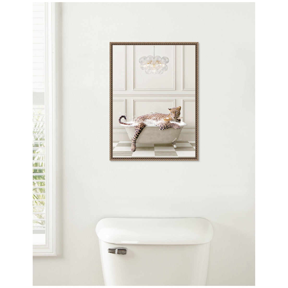 Sylvie Cheetah Traditional Chandelier Bath Framed Canvas by Amy Peterson