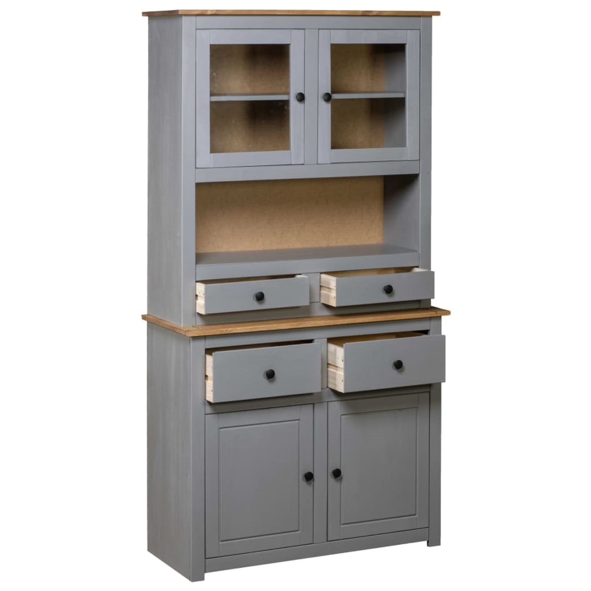 vidaXL Highboard Gray 36.6''x15.9''x70.9'' Solid Pine Panama Range