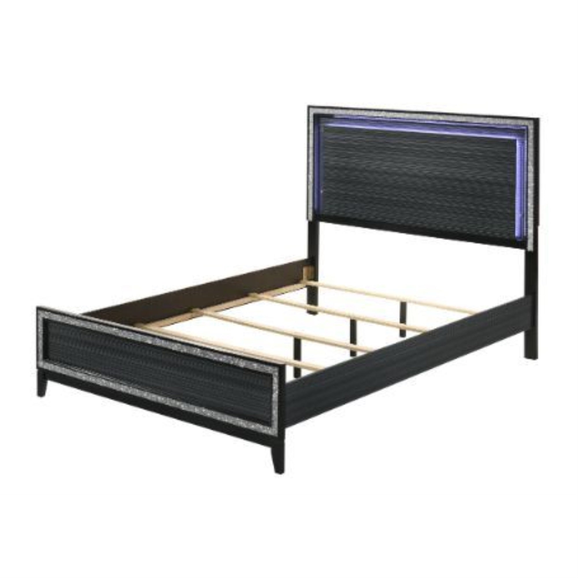 Acme Haiden Wooden Eastern King Bed with LED Lighting in Weathered Black