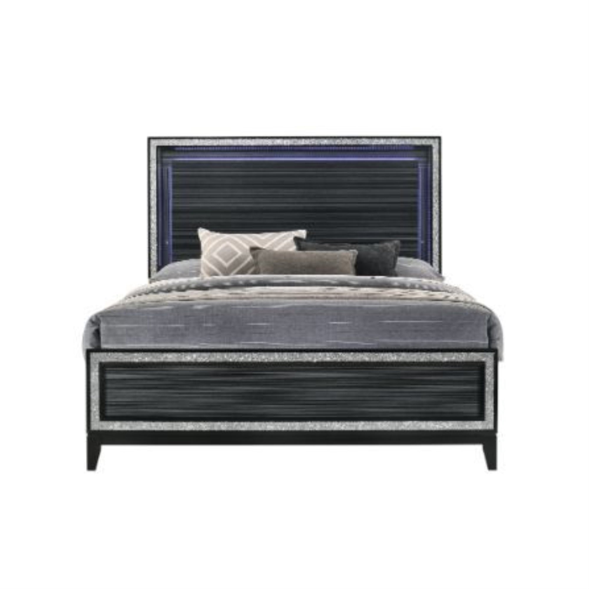 Acme Haiden Wooden Eastern King Bed with LED Lighting in Weathered Black