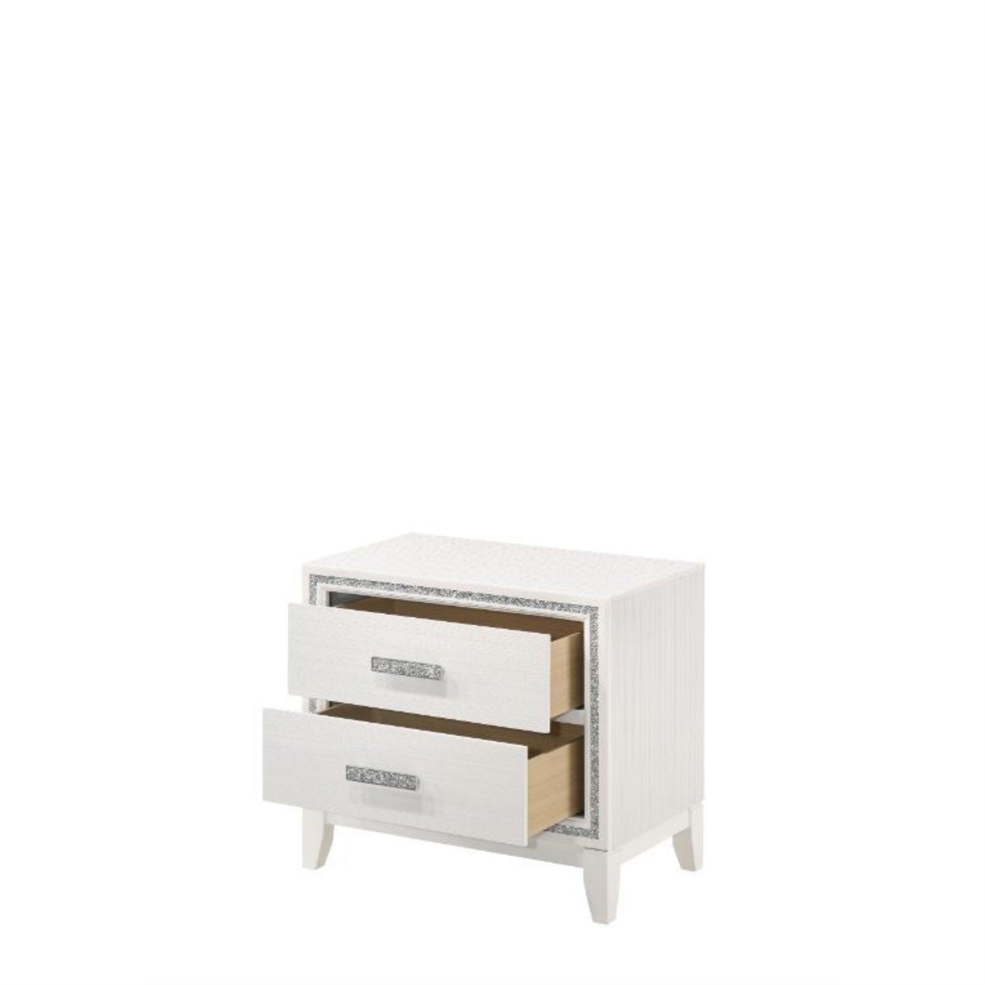 Acme Haiden Wooden Rectangular 2-Drawer Nightstand with Silver Trim in White