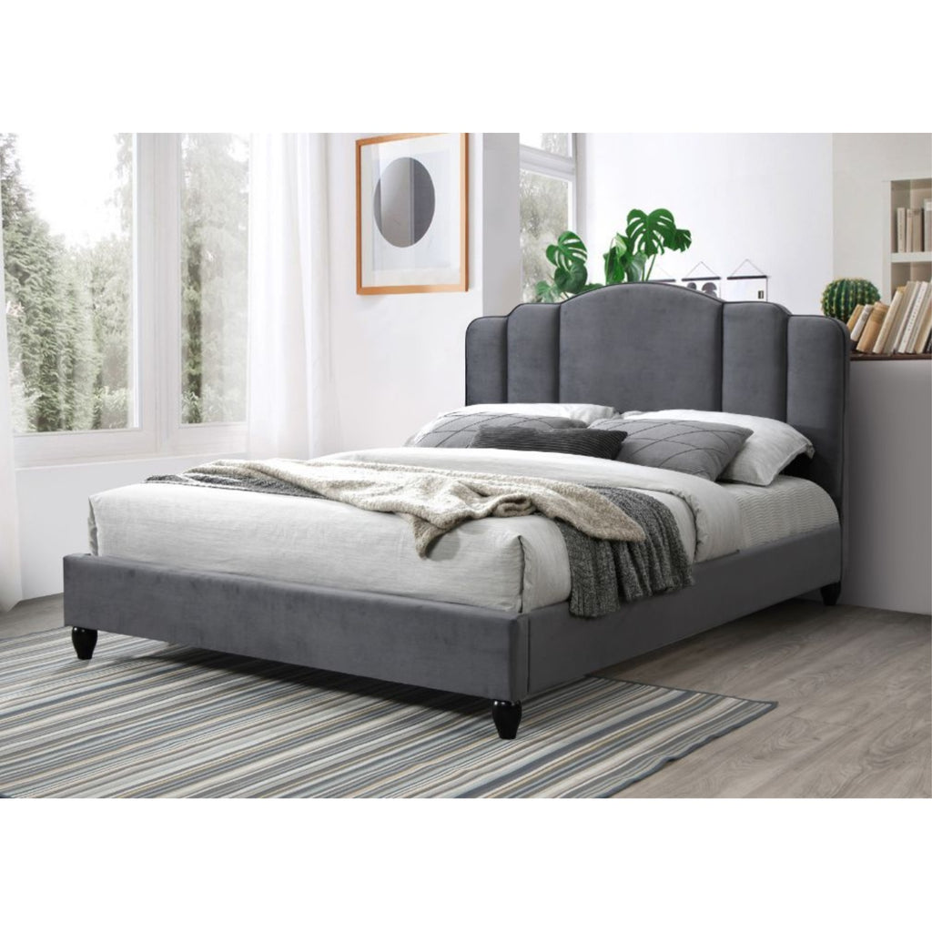 Acme Giada Channel-Tufted Fabric Queen Platform Bed in Charcoal