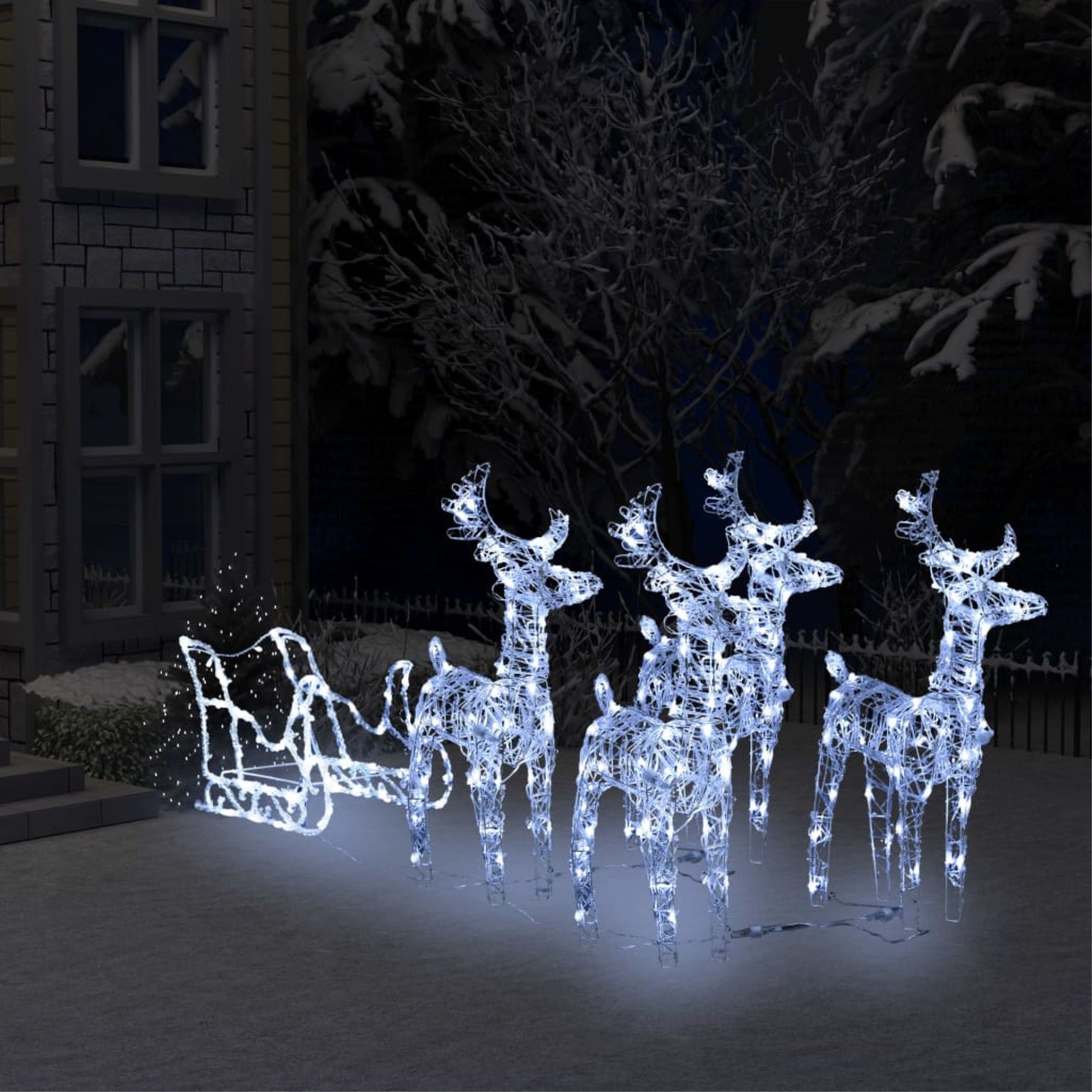 vidaXL Reindeers & Sleigh Christmas Decoration 110.2''x11''x21.7'' Acrylic