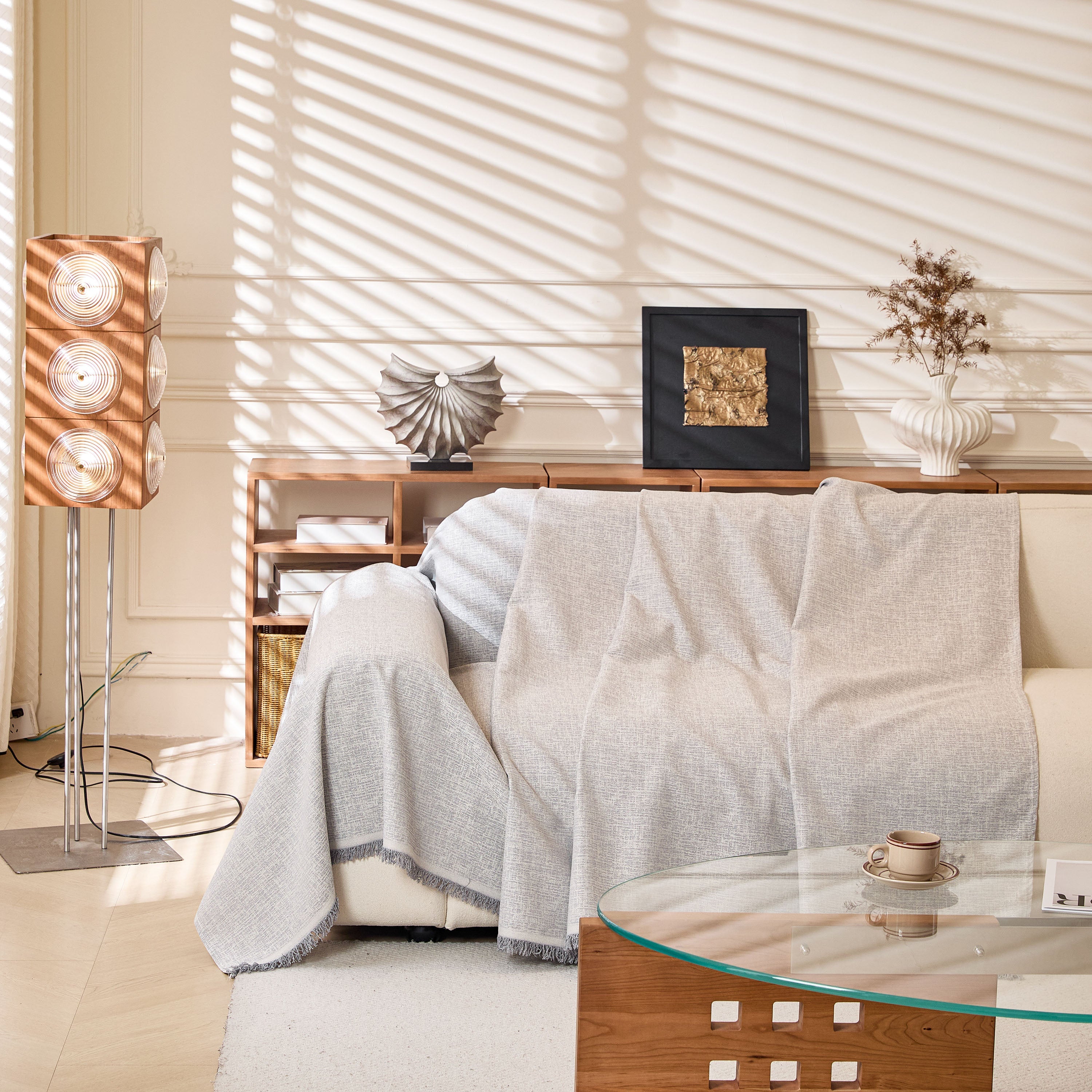 Linen-Look Textured Couch Throw Cover, Breathable Sofa Blanket & Furniture Protector