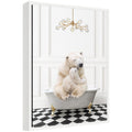 Sylvie Mother and Baby Polar Bear in Gray Bathtub on Checker Floor Framed Canvas by Amy Peterson