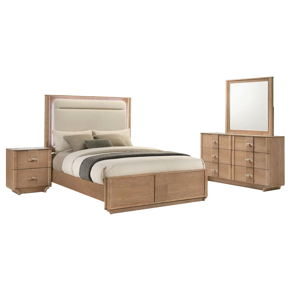 Leanne 4piece Eastern King Bedroom Set Light Oak