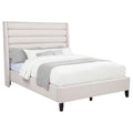 Leslie Upholstered Tufted Queen Wingback Platform Bed Beige