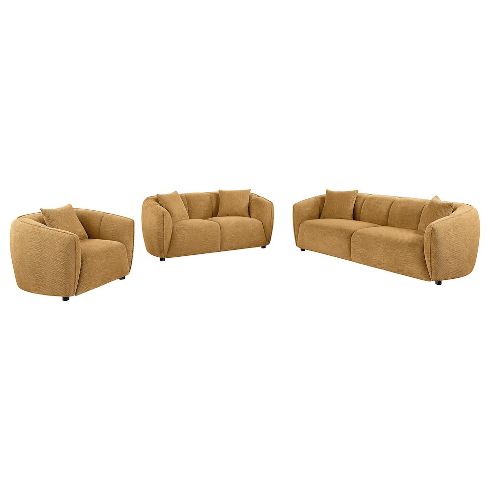 Aleisha 3piece Chenille Upholstered Sofa Set Mustard Yellow