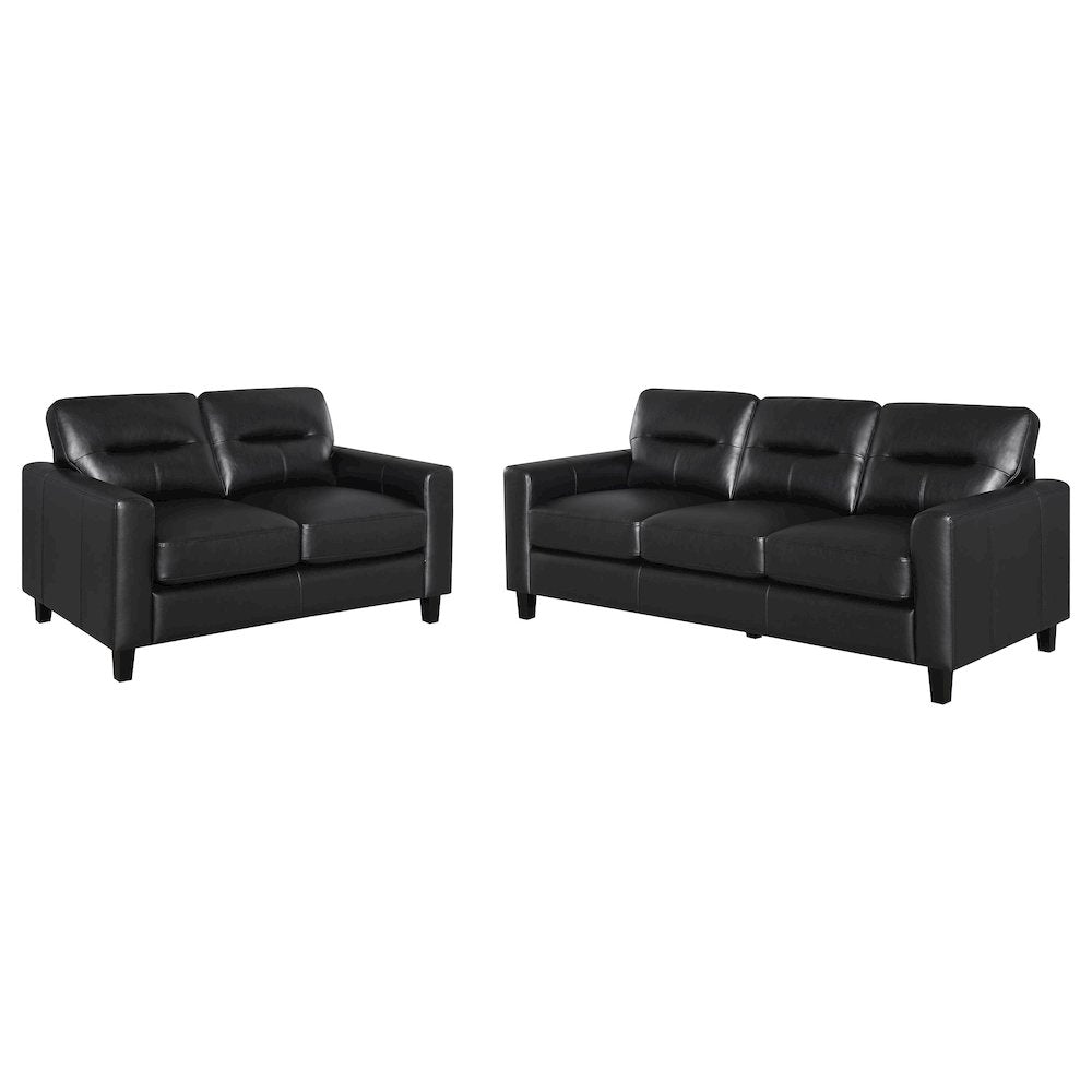 Scotland 2piece Faux Leather Upholstered Sofa Set Black