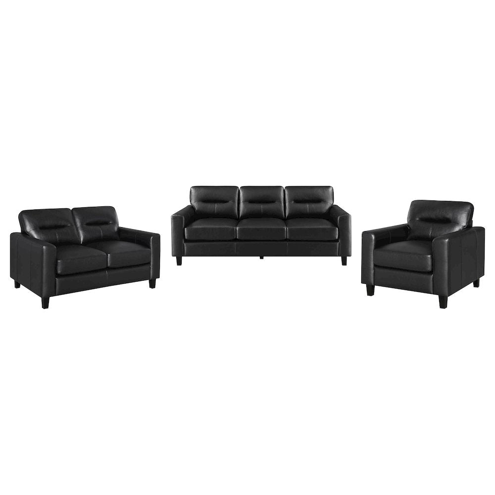 Scotland 3piece Faux Leather Upholstered Sofa Set Black
