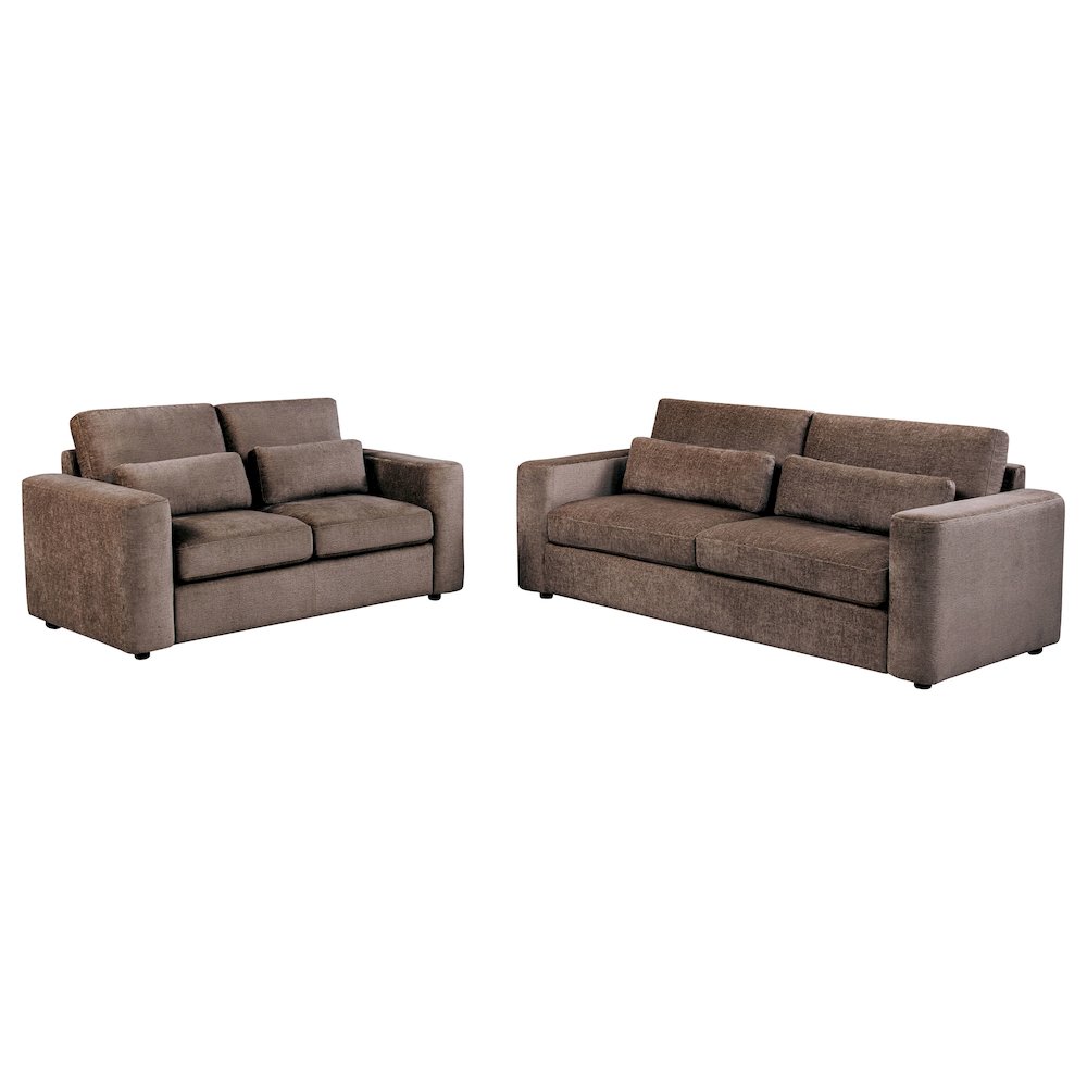Amador 2piece Chenille Upholstered Track Arm Sofa Set Chocolate