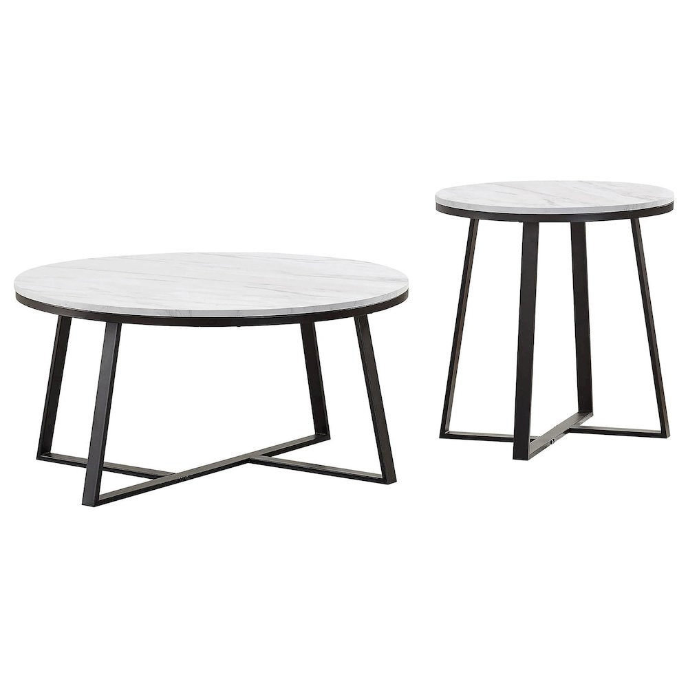 Hugo 2piece Coffee and End Table Set White Faux Marble
