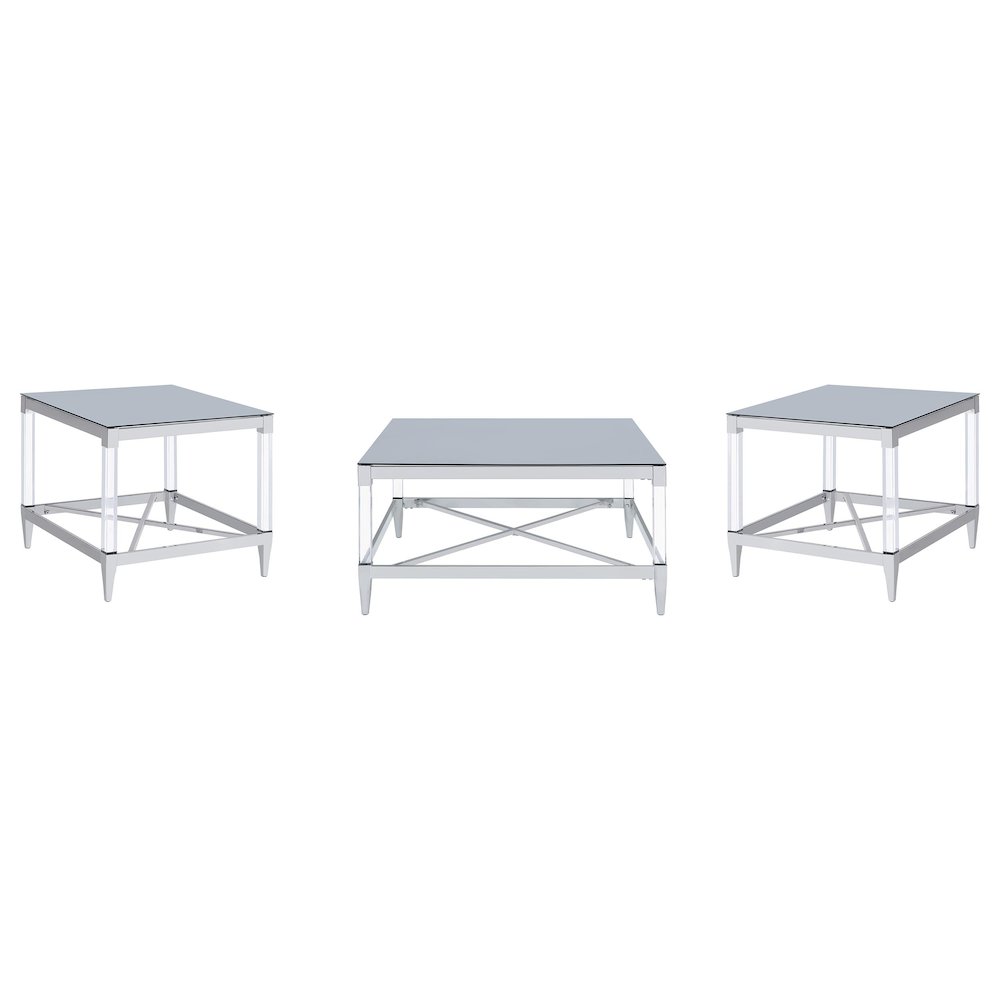 Lindley 3piece Square Coffee and End Table Set Chrome