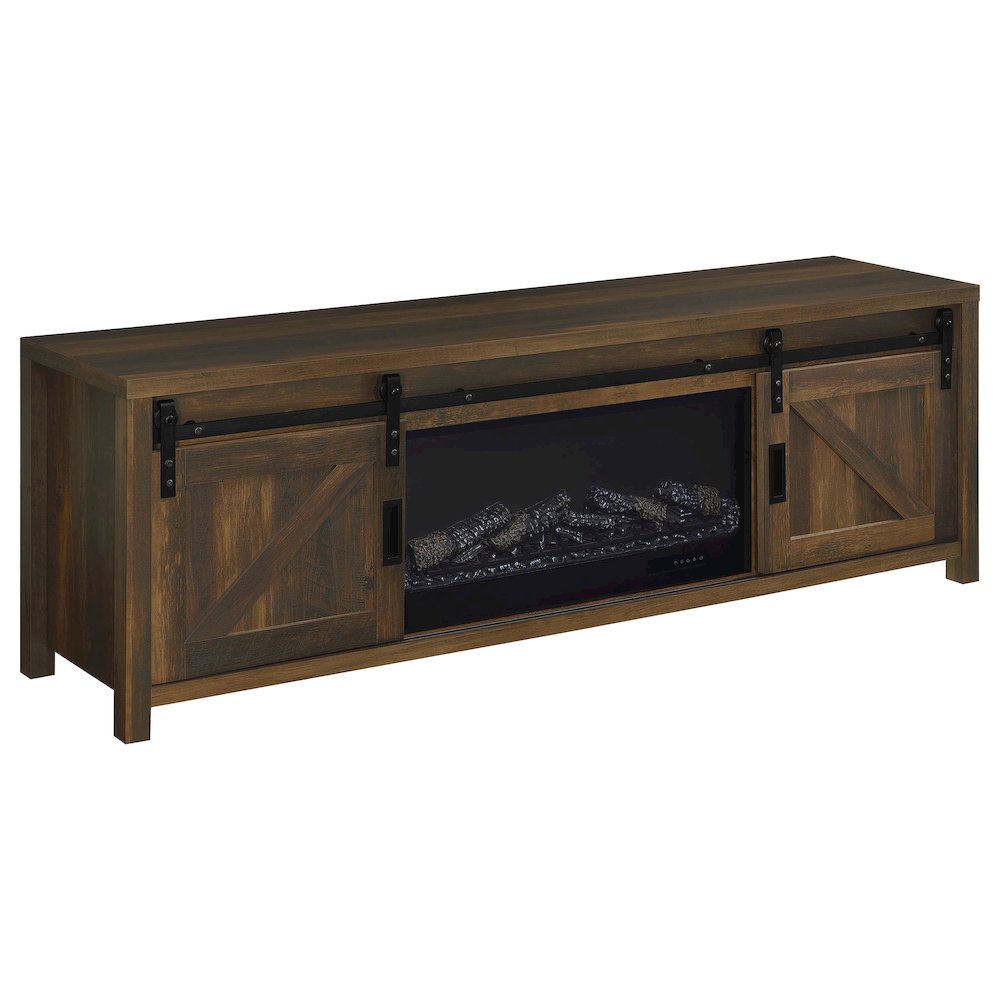 Enfield 71inch TV Stand Fireplace Media Console Dark Pine
