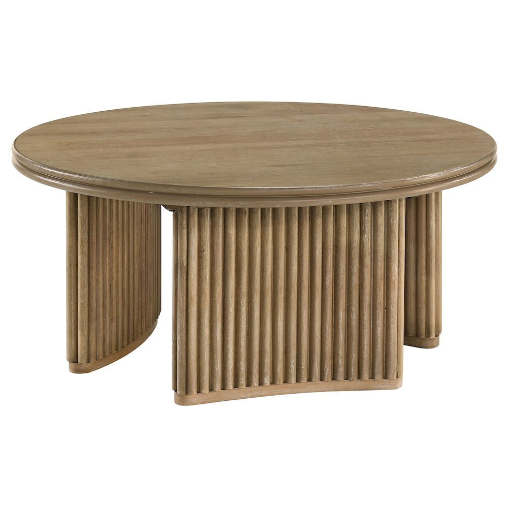 Adina 36inch Round Wood Coffee Table Distressed Light Brown