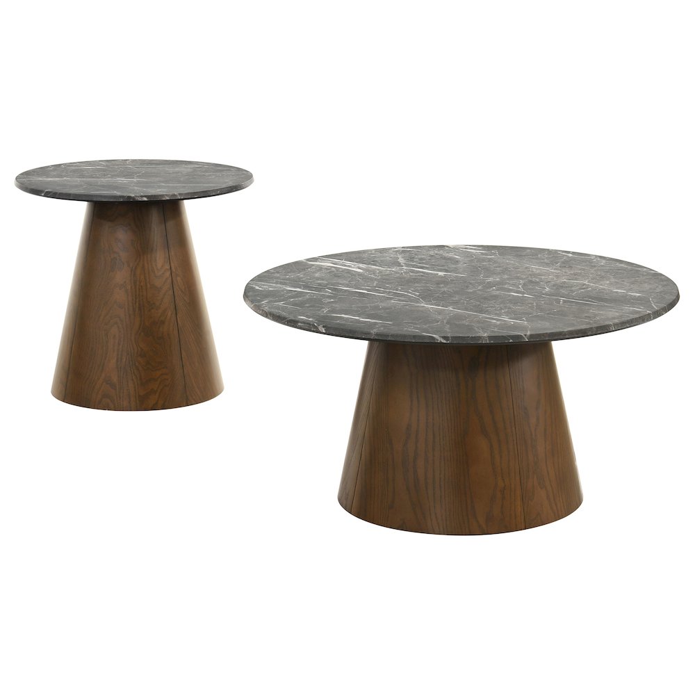 Franklin 2piece Round Pedestal Coffee Table Set Grey and Dark Brown