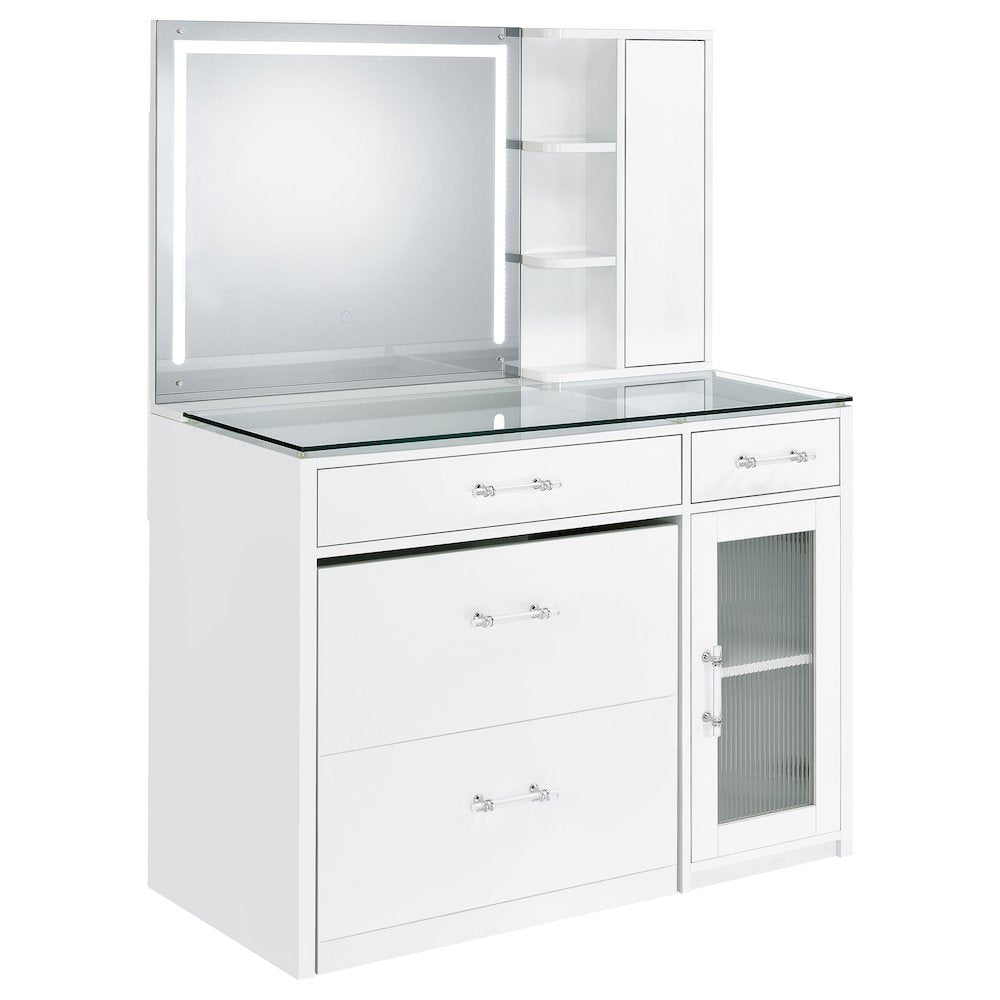 Flora 2drawer Vanity Set with LED Mirror White High Gloss