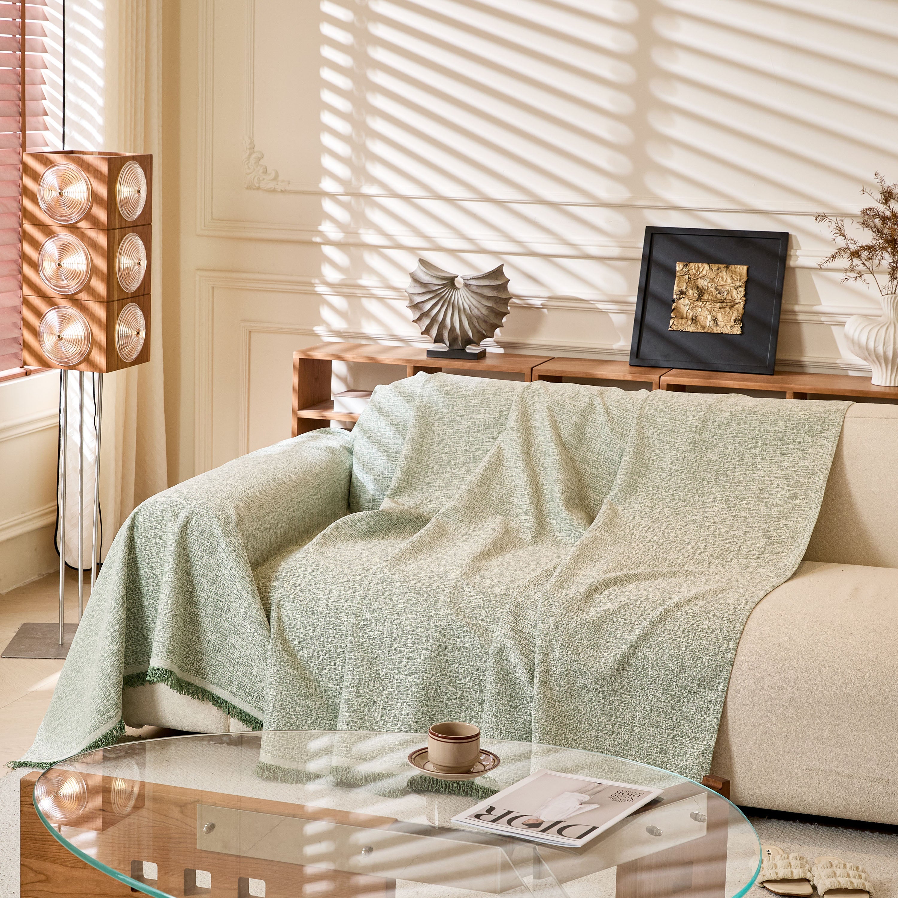 Linen-Look Textured Couch Throw Cover, Breathable Sofa Blanket & Furniture Protector