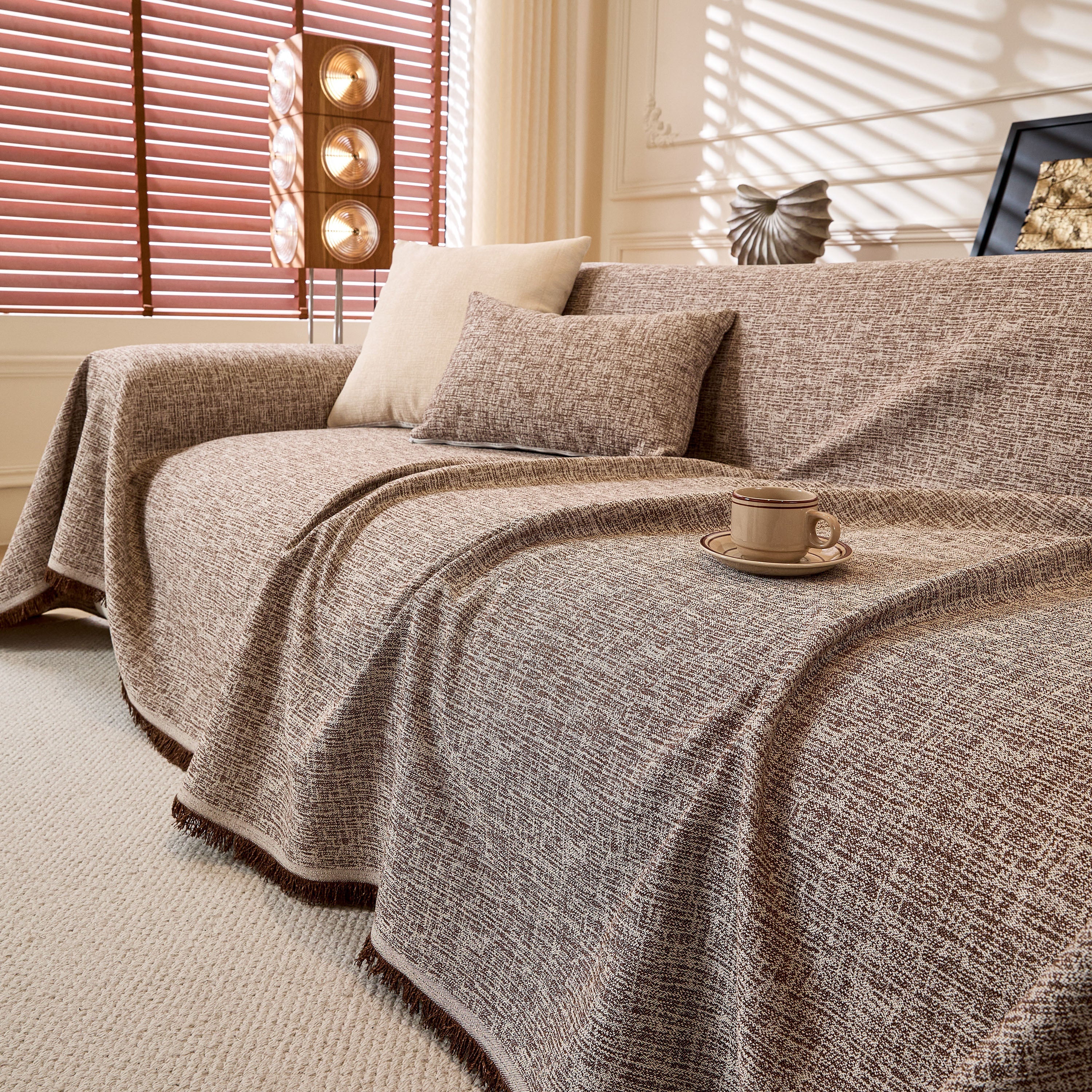 Linen-Look Textured Couch Throw Cover, Breathable Sofa Blanket & Furniture Protector