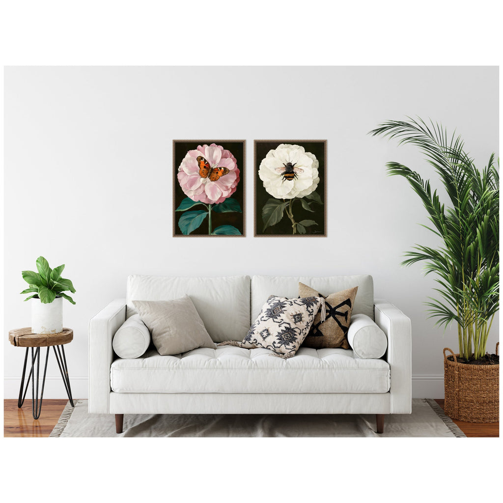 Sylvie Beaded Flutter Bug and Busy Bee Framed Canvas Art Set by Mary Sparrow