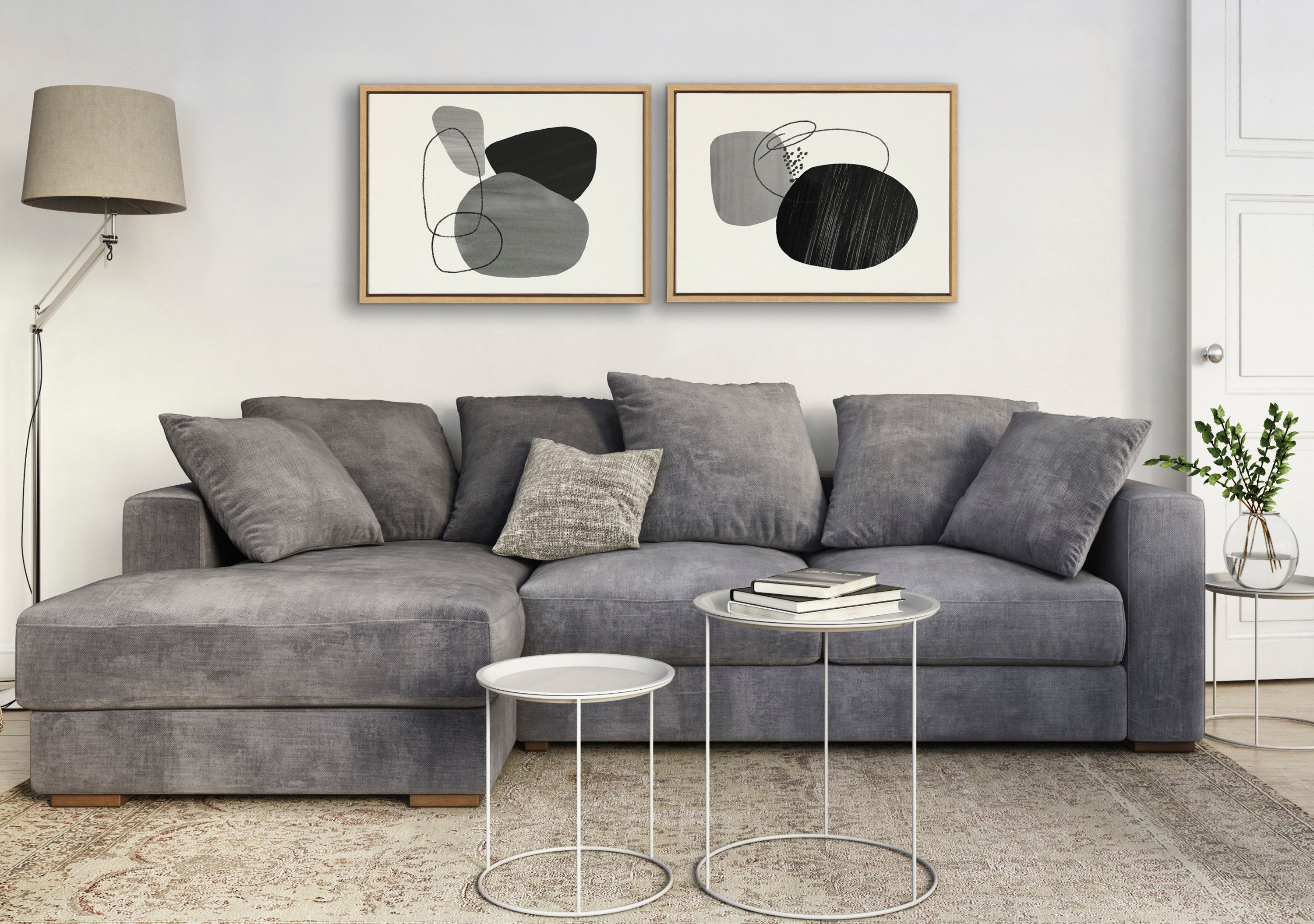 Sylvie 863 Abstract Rocks and 864 On The Rocks Framed Canvas Set by Teju Reval of SnazzyHues