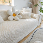 Quilted Geometric Cotton Sofa Cover, Non-Slip & Thick Padded Furniture Covers