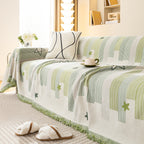 Geometric Chenille Sofa Throw Cover, Breathable Couch Protector with Tassel Fringe