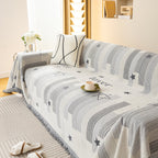 Geometric Chenille Sofa Throw Cover, Breathable Couch Protector with Tassel Fringe