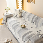 Geometric Chenille Sofa Throw Cover, Breathable Couch Protector with Tassel Fringe