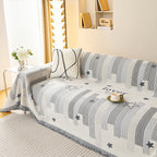 Geometric Chenille Sofa Throw Cover, Breathable Couch Protector with Tassel Fringe