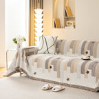 Geometric Chenille Sofa Throw Cover, Breathable Couch Protector with Tassel Fringe