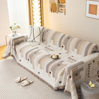 Geometric Chenille Sofa Throw Cover, Breathable Couch Protector with Tassel Fringe