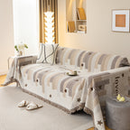 Geometric Chenille Sofa Throw Cover, Breathable Couch Protector with Tassel Fringe